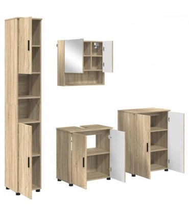 vidaXL Bathroom Furniture Set 4 pcs Sonoma Oak Engineered wood & Metal — V0672002486