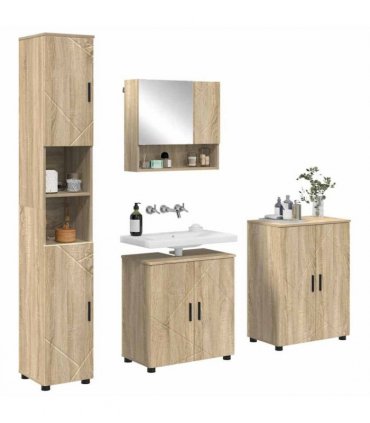 vidaXL Bathroom Furniture Set 4 pcs Sonoma Oak Engineered wood & Metal — V0672002486