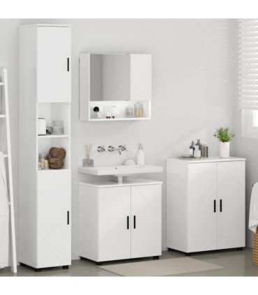 vidaXL Bathroom Furniture Set Wall-mounted 4 pcs High Gloss White — V0672002487
