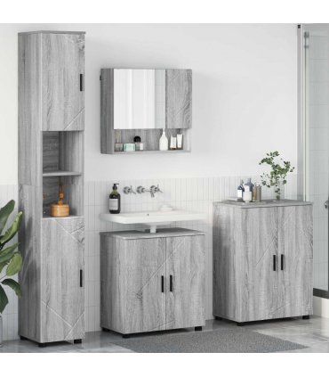 vidaXL Bathroom Furniture Set Wall-mounted with Door 4 pcs Grey Sonoma — V0672002488