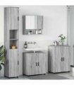vidaXL Bathroom Furniture Set Wall-mounted with Door 4 pcs Grey Sonoma — V0672002488