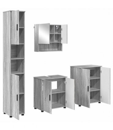 vidaXL Bathroom Furniture Set Wall-mounted with Door 4 pcs Grey Sonoma — V0672002488