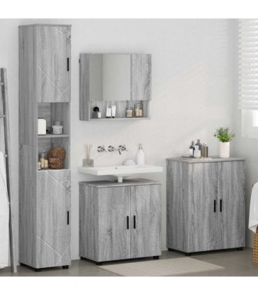 vidaXL Bathroom Furniture Set Wall-mounted with Door 4 pcs Grey Sonoma — V0672002488
