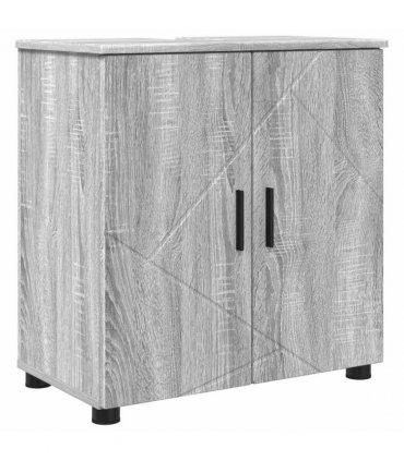vidaXL Bathroom Furniture Set Wall-mounted with Door 4 pcs Grey Sonoma — V0672002488