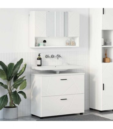 vidaXL Bathroom Furniture Set 2 pcs White Engineered Wood and Metal