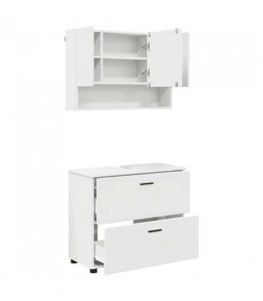 vidaXL Bathroom Furniture Set 2 pcs White Engineered Wood and Metal