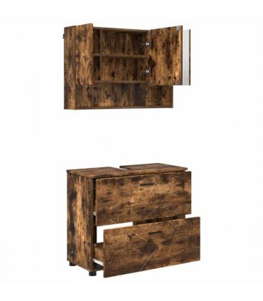 vidaXL Bathroom Furniture Set with Drawer with Shelf 2 pcs Smoked Oak