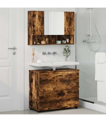 vidaXL Bathroom Furniture Set with Drawer with Shelf 2 pcs Smoked Oak