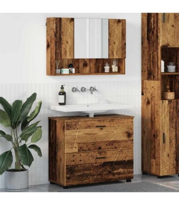 vidaXL Bathroom Furniture Set 2 pcs Old Wood Engineered Wood and Metal