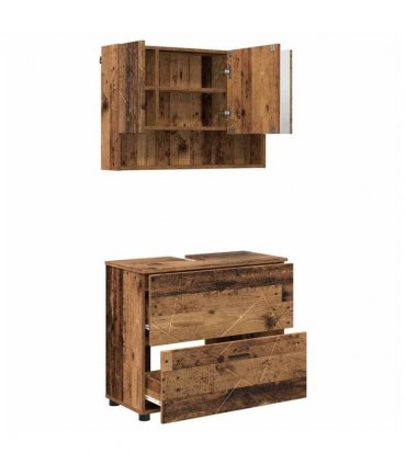 vidaXL Bathroom Furniture Set 2 pcs Old Wood Engineered Wood and Metal