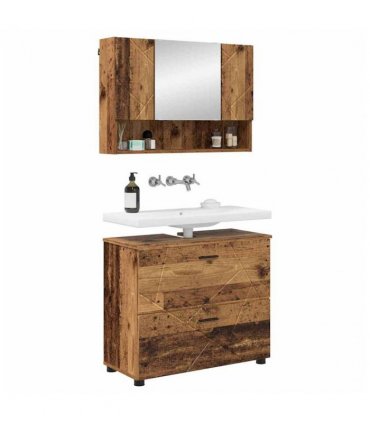vidaXL Bathroom Furniture Set 2 pcs Old Wood Engineered Wood and Metal