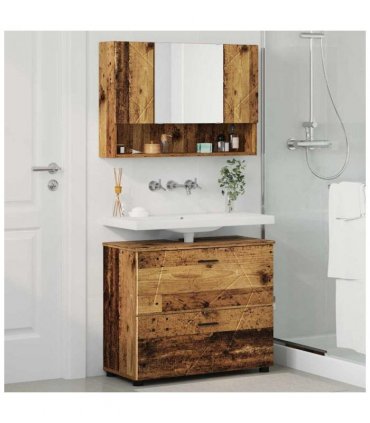 vidaXL Bathroom Furniture Set 2 pcs Old Wood Engineered Wood and Metal