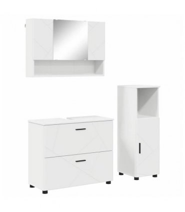 vidaXL Bathroom Furniture Set 3 pcs White Engineered Wood and Metal
