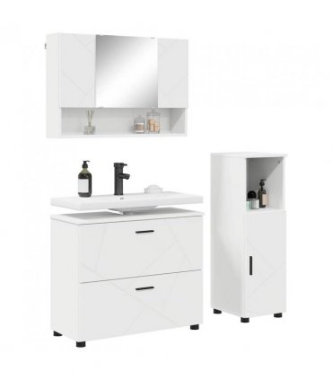 vidaXL Bathroom Furniture Set 3 pcs White Engineered Wood and Metal