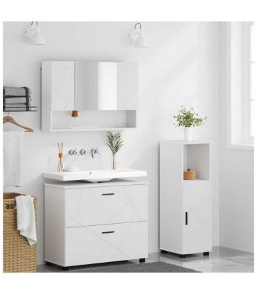 vidaXL Bathroom Furniture Set 3 pcs White Engineered Wood and Metal