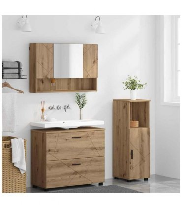 vidaXL Bathroom Furniture Set with Drawer with Shelf 3 pcs Artisan Oak