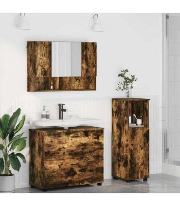 vidaXL Bathroom Furniture Set with Drawer with Shelf 3 pcs Smoked Oak