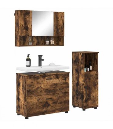 vidaXL Bathroom Furniture Set with Drawer with Shelf 3 pcs Smoked Oak