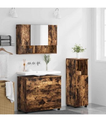 vidaXL Bathroom Furniture Set with Drawer with Shelf 3 pcs Smoked Oak