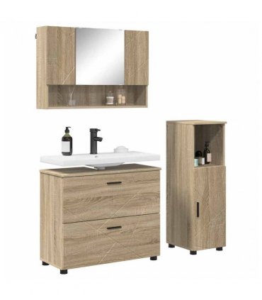 vidaXL Bathroom Furniture Set with Drawer with Shelf 3 pcs Sonoma Oak