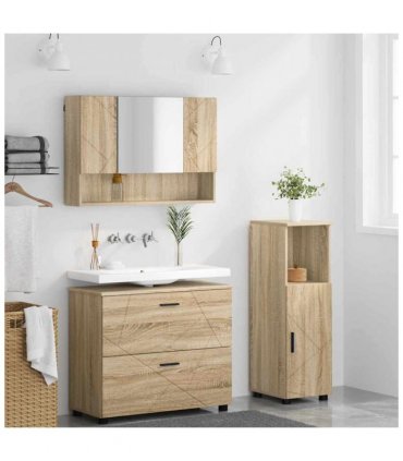 vidaXL Bathroom Furniture Set with Drawer with Shelf 3 pcs Sonoma Oak