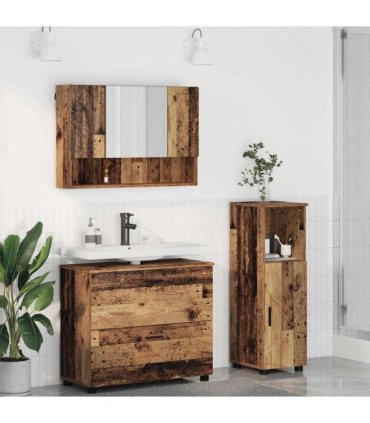vidaXL Bathroom Furniture Set 3 pcs Old Wood Engineered Wood and Metal