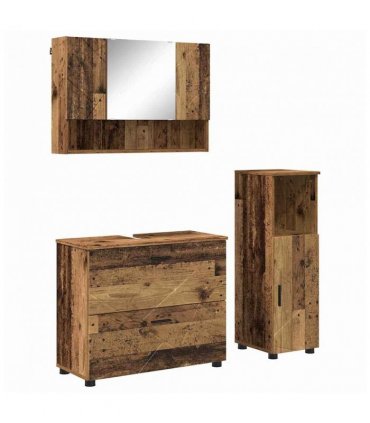 vidaXL Bathroom Furniture Set 3 pcs Old Wood Engineered Wood and Metal