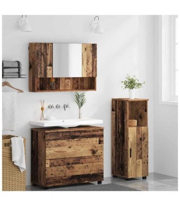 vidaXL Bathroom Furniture Set 3 pcs Old Wood Engineered Wood and Metal
