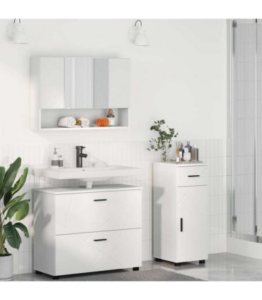 vidaXL Bathroom Furniture Set 3 pcs White Engineered Wood and Metal — V0672002504