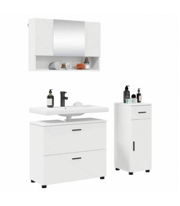 vidaXL Bathroom Furniture Set 3 pcs White Engineered Wood and Metal — V0672002504