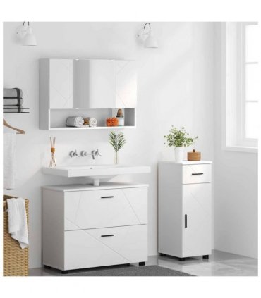 vidaXL Bathroom Furniture Set 3 pcs White Engineered Wood and Metal — V0672002504