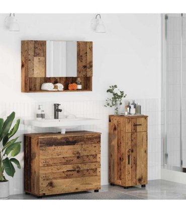 vidaXL Bathroom Furniture Set 3 pcs Old Wood Engineered Wood and Metal — V0672002505