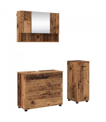 vidaXL Bathroom Furniture Set 3 pcs Old Wood Engineered Wood and Metal — V0672002505