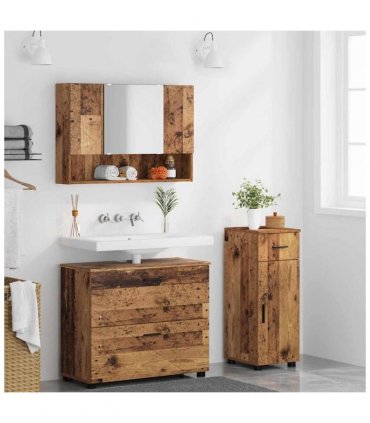 vidaXL Bathroom Furniture Set 3 pcs Old Wood Engineered Wood and Metal — V0672002505