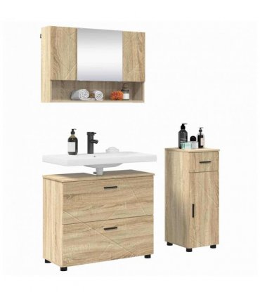 vidaXL Bathroom Furniture Set with Drawer with Shelf 3 pcs Sonoma Oak — V0672002506