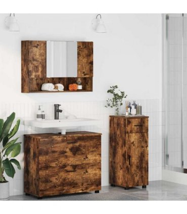 vidaXL Bathroom Furniture Set with Drawer with Shelf 3 pcs Smoked Oak — V0672002508