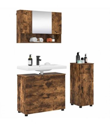 vidaXL Bathroom Furniture Set with Drawer with Shelf 3 pcs Smoked Oak — V0672002508