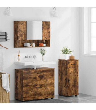 vidaXL Bathroom Furniture Set with Drawer with Shelf 3 pcs Smoked Oak — V0672002508