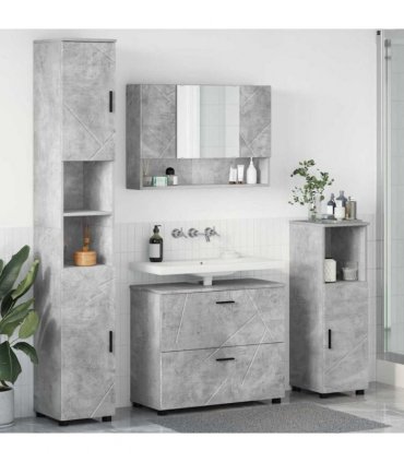 vidaXL Bathroom Furniture Set with Drawer 4 pcs Concrete Grey — V0672002510