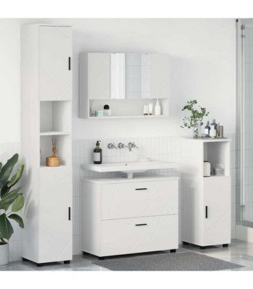 vidaXL Bathroom Furniture Set 4 pcs White Engineered Wood and Metal