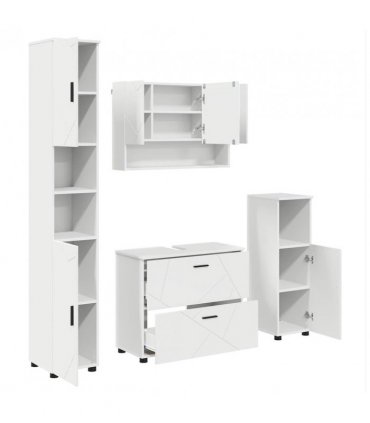 vidaXL Bathroom Furniture Set 4 pcs White Engineered Wood and Metal