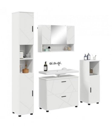 vidaXL Bathroom Furniture Set 4 pcs White Engineered Wood and Metal