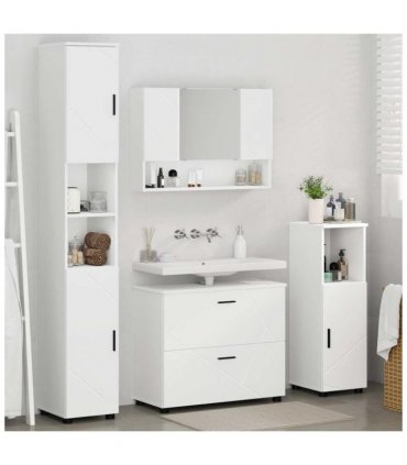 vidaXL Bathroom Furniture Set 4 pcs White Engineered Wood and Metal