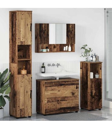vidaXL Bathroom Furniture Set 4 pcs Old Wood Engineered Wood and Metal