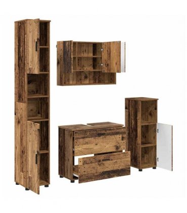 vidaXL Bathroom Furniture Set 4 pcs Old Wood Engineered Wood and Metal