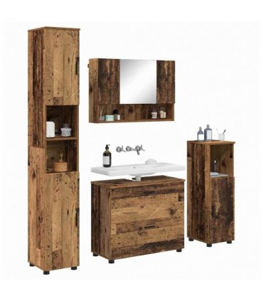 vidaXL Bathroom Furniture Set 4 pcs Old Wood Engineered Wood and Metal