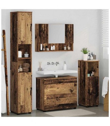 vidaXL Bathroom Furniture Set 4 pcs Old Wood Engineered Wood and Metal