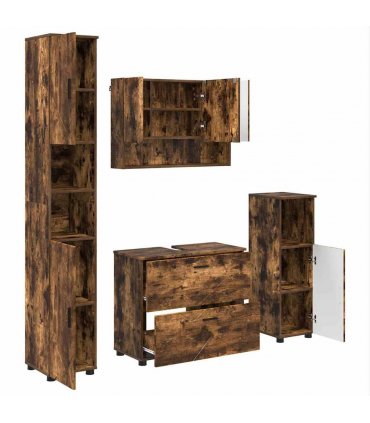 vidaXL Bathroom Furniture Set with Drawer with Shelf 4 pcs Smoked Oak
