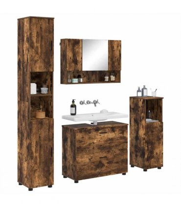 vidaXL Bathroom Furniture Set with Drawer with Shelf 4 pcs Smoked Oak