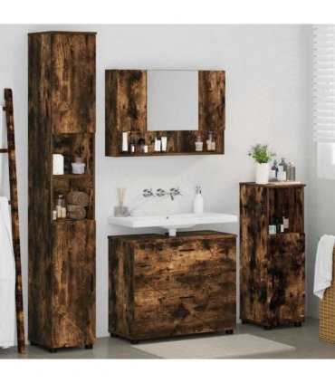 vidaXL Bathroom Furniture Set with Drawer with Shelf 4 pcs Smoked Oak